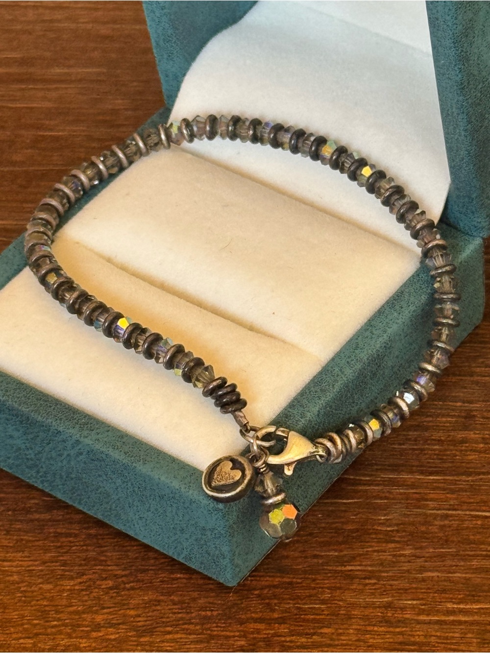 8” Artisan .925 Sterling Silver Beaded Charm Bracelet Iridescent 10.5g